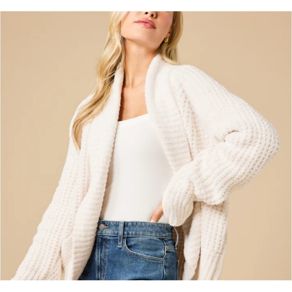 Softies Women's Almond Waffle Marshmallow Cocoon Cardigan Size XS